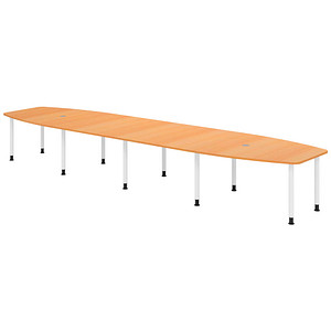 HAMMERBACHER Konferenztisch KT52C buche Tonnenform, Rundrohr weiß, 520,0 x 85,0/130,0 x 72,0 - 74,0 cm