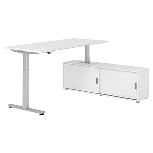 HAMMERBACHER VXMST19SB elektrisch höhenverstellbarer Schreibtisch weiß rechteckig, T-Fuß-Gestell silber 180,0 x 80,0 cm