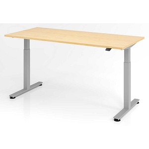HAMMERBACHER XMST19 elektrisch höhenverstellbarer Schreibtisch ahorn rechteckig, T-Fuß-Gestell silber 180,0 x 80,0 cm