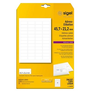 SIGEL Adressetiketten LA315 weiß 45,7 x 21,2 mm, 25 Blatt