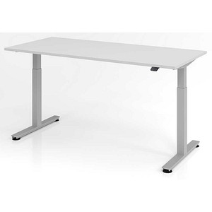 HAMMERBACHER XMST19 elektrisch höhenverstellbarer Schreibtisch lichtgrau rechteckig, T-Fuß-Gestell silber 180,0 x 80,0 cm