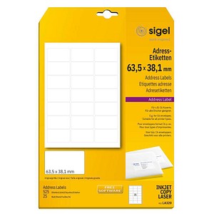 SIGEL Adressetiketten LA320 weiß 63,5 x 38,1 mm, 25 Blatt