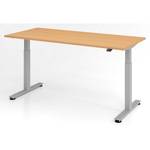 HAMMERBACHER XMST19 elektrisch höhenverstellbarer Schreibtisch buche rechteckig, T-Fuß-Gestell silber 180,0 x 80,0 cm