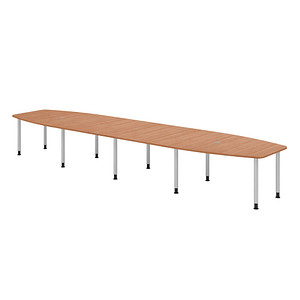 HAMMERBACHER Konferenztisch KT52C nussbaum Tonnenform, Rundrohr silber, 520,0 x 85,0 - 130,0 x 72,0 - 74,0 cm