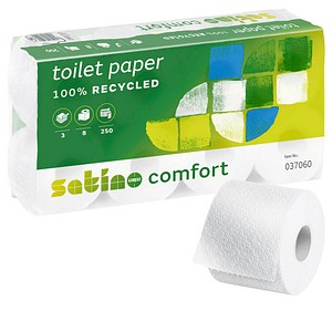 Satino by wepa Toilettenpapier comfort 3-lagig Recyclingpapier, 8 Rollen