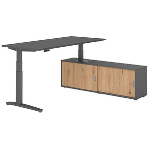 HAMMERBACHER XBHM19SB elektrisch höhenverstellbarer Schreibtisch grafit rechteckig, C-Fuß-Gestell grau 180,0 x 80,0 cm