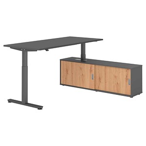 HAMMERBACHER VXMST19SB elektrisch höhenverstellbarer Schreibtisch grafit rechteckig, T-Fuß-Gestell grau 180,0 x 80,0 cm