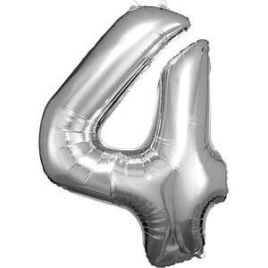 amscan® Folienballon Zahl 4 silber, 1 St.
