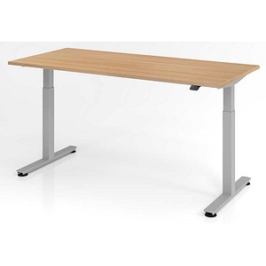 HAMMERBACHER XMST19 elektrisch höhenverstellbarer Schreibtisch eiche rechteckig, T-Fuß-Gestell silber 180,0 x 80,0 cm