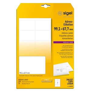 SIGEL Adressetiketten LA322 weiß 99,1 x 67,7 mm, 25 Blatt