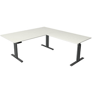 Kerkmann Move 3 elegant elektrisch höhenverstellbarer Schreibtisch weiß L-Form, T-Fuß-Gestell grau 200,0 x 220,0 cm