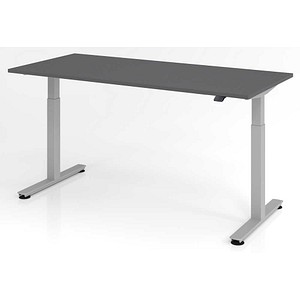 HAMMERBACHER XMST19 elektrisch höhenverstellbarer Schreibtisch grafit rechteckig, T-Fuß-Gestell silber 180,0 x 80,0 cm