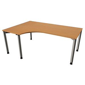 fm Sidney höhenverstellbarer Schreibtisch buche C-Form, 4-Fuß-Gestell silber 180,0 x 80,0/120,0 cm