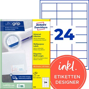 AVERY Zweckform Etiketten 3658 weiß 64,6 x 33,8 mm, 100 Blatt