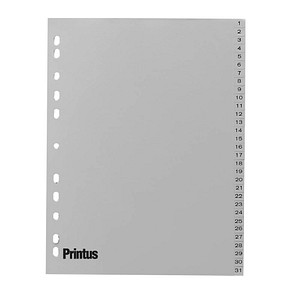 Printus Ordnerregister DIN A4 Vollformat 1-31 grau 31-teilig, 1 Satz