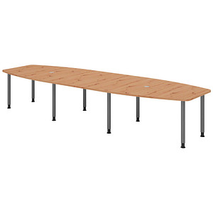 HAMMERBACHER Konferenztisch KT40C asteiche Tonnenform, Rundrohr grau, 400,0 x 85,0/130,0 x 72,0 - 74,0 cm
