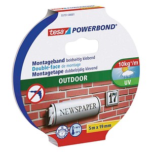 tesa Montageband POWERBOND Outdoor 55751 doppelseitiges Klebeband 19,0 mm x 5,0 m, 1 Rolle