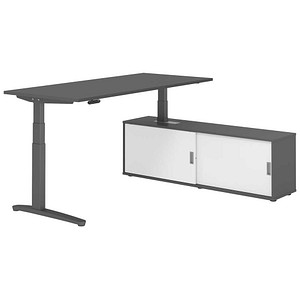HAMMERBACHER XBHM19SB elektrisch höhenverstellbarer Schreibtisch grafit rechteckig, C-Fuß-Gestell grau 180,0 x 80,0 cm