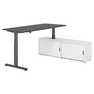 HAMMERBACHER VXMST19SB elektrisch höhenverstellbarer Schreibtisch grafit rechteckig, T-Fuß-Gestell grau 180,0 x 80,0 cm