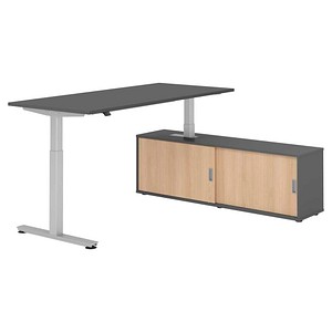 HAMMERBACHER VXMST19SB elektrisch höhenverstellbarer Schreibtisch grafit rechteckig, T-Fuß-Gestell silber 180,0 x 80,0 cm