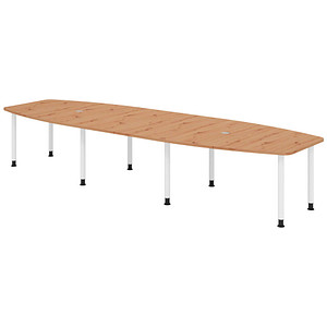 HAMMERBACHER Konferenztisch KT40C asteiche Tonnenform, Rundrohr weiß, 400,0 x 85,0/130,0 x 72,0 - 74,0 cm