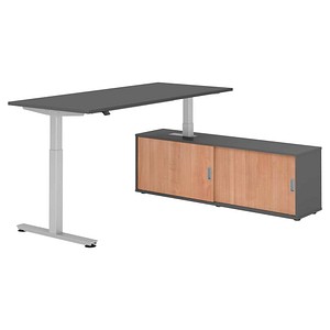 HAMMERBACHER VXMST19SB elektrisch höhenverstellbarer Schreibtisch grafit rechteckig, T-Fuß-Gestell silber 180,0 x 80,0 cm