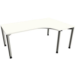 fm Sidney höhenverstellbarer Schreibtisch weiß C-Form, 4-Fuß-Gestell silber 180,0 x 80,0/120,0 cm