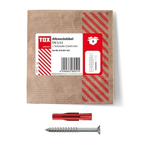TOX TRI 5/31 010601021 Dübel mit Schrauben Ø 5 mm x 31 mm, 6 St.