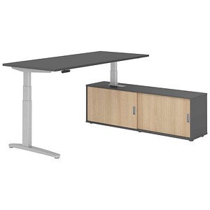 HAMMERBACHER XBHM19SB elektrisch höhenverstellbarer Schreibtisch grafit rechteckig, C-Fuß-Gestell silber 180,0 x 80,0 cm