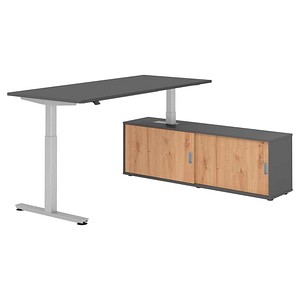 HAMMERBACHER VXMST19SB elektrisch höhenverstellbarer Schreibtisch grafit rechteckig, T-Fuß-Gestell silber 180,0 x 80,0 cm