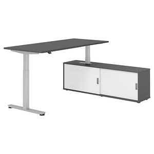 HAMMERBACHER VXMST19SB elektrisch höhenverstellbarer Schreibtisch grafit rechteckig, T-Fuß-Gestell silber 180,0 x 80,0 cm