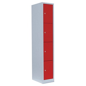 LÜLLMANN Schließfachschrank lichtgrau, feuerrot 520414, 4 Schließfächer 31,5 x 50,0 x 180,0 cm