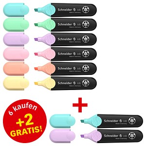 6 + 2 GRATIS: Schneider Job Textmarker farbsortiert, 6 St. + GRATIS 2 St.