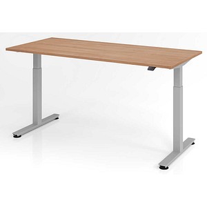 HAMMERBACHER XMST19 elektrisch höhenverstellbarer Schreibtisch nussbaum rechteckig, T-Fuß-Gestell silber 180,0 x 80,0 cm