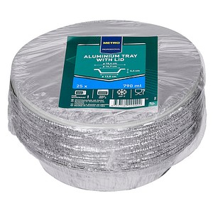 METRO PROFESSIONAL Aluschalen mit Deckel rund silber 790 ml, 25 St.