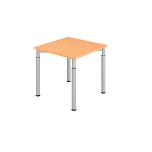 HAMMERBACHER YS08 höhenverstellbarer Schreibtisch buche quadratisch, 4-Fuß-Gestell silber 80,0 x 80,0 cm