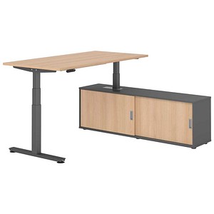 HAMMERBACHER VXDSM16SB elektrisch höhenverstellbarer Schreibtisch eiche rechteckig, T-Fuß-Gestell grau 160,0 x 80,0 cm