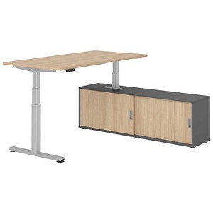 HAMMERBACHER VXDSM16SB elektrisch höhenverstellbarer Schreibtisch eiche rechteckig, T-Fuß-Gestell silber 160,0 x 80,0 cm