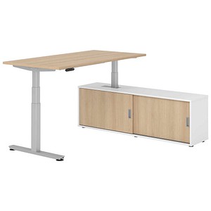 HAMMERBACHER VXDSM16SB elektrisch höhenverstellbarer Schreibtisch eiche rechteckig, T-Fuß-Gestell silber 160,0 x 80,0 cm