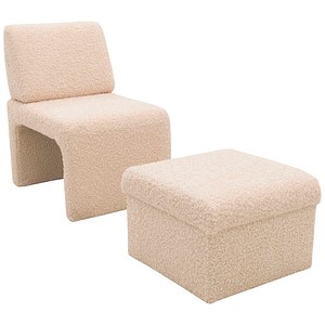 DOMO Collection Sessel mit Hocker creme schwarz Stoff 54,0 x 70,0 x 82,0 cm, 1 St.