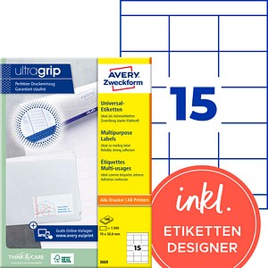 AVERY Zweckform Etiketten 3669 weiß 70,0 x 50,8 mm, 100 Blatt