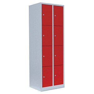 LÜLLMANN Schließfachschrank lichtgrau, feuerrot 520424, 8 Schließfächer 60,0 x 50,0 x 180,0 cm