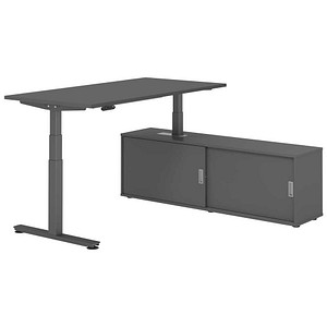 HAMMERBACHER VXDSM16SB elektrisch höhenverstellbarer Schreibtisch grafit rechteckig, T-Fuß-Gestell grau 160,0 x 80,0 cm