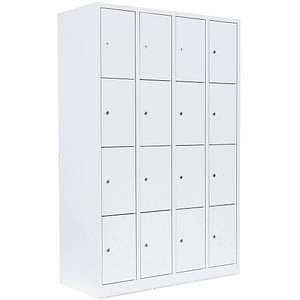 LÜLLMANN Schließfachschrank signalweiß 520447, 16 Schließfächer 117,0 x 50,0 x 180,0 cm