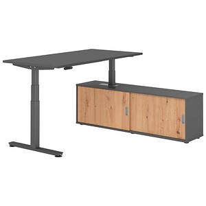 HAMMERBACHER VXDSM16SB elektrisch höhenverstellbarer Schreibtisch grafit rechteckig, T-Fuß-Gestell grau 160,0 x 80,0 cm