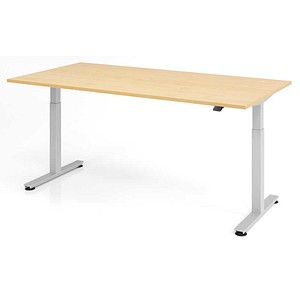 HAMMERBACHER XMST2E elektrisch höhenverstellbarer Schreibtisch ahorn rechteckig, T-Fuß-Gestell silber 200,0 x 100,0 cm