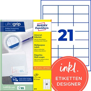 AVERY Zweckform Etiketten 3670 weiß 64,0 x 36,0 mm, 100 Blatt