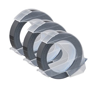 3 DYMO Prägebänder 3D S0847730, 9 mm weiß auf schwarz