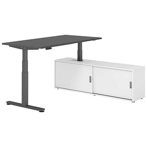 HAMMERBACHER VXDSM16SB elektrisch höhenverstellbarer Schreibtisch grafit rechteckig, T-Fuß-Gestell grau 160,0 x 80,0 cm