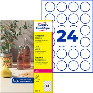 AVERY Zweckform Folienetiketten transparent 40,0 x 40,0 mm, 25 Blatt